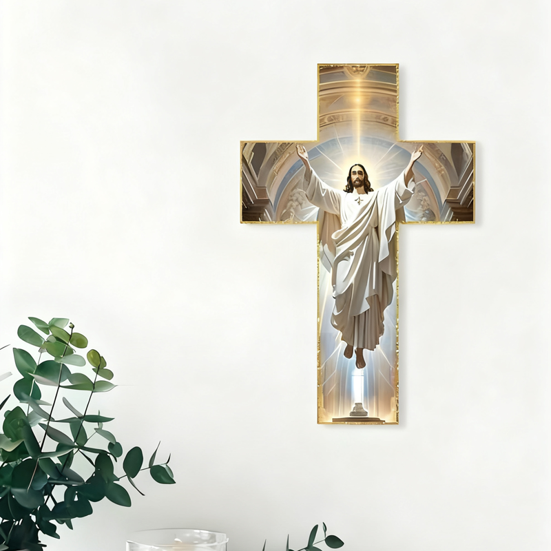 ✝️  ✨ Retro Jesus Christ Wall Cross Decor - Vintage Wooden Design with Faith Symbolism for Spiritual Home Accent 🌟🕊️YUNPSOTM.