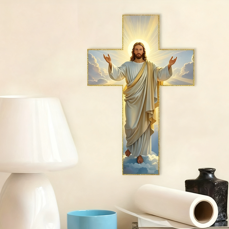 ✝️  ✨ Retro Jesus Christ Wall Cross Decor - Vintage Wooden Design with Faith Symbolism for Spiritual Home Accent 🌟🕊️YUNPSOTM.