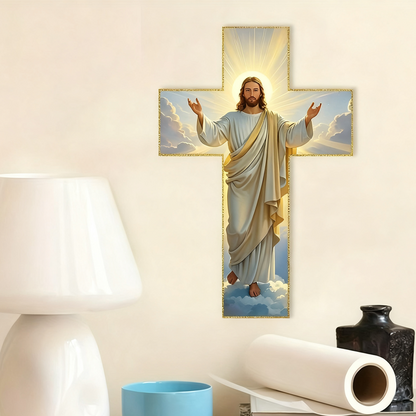 ✝️  ✨ Retro Jesus Christ Wall Cross Decor - Vintage Wooden Design with Faith Symbolism for Spiritual Home Accent 🌟🕊️YUNPSOTM.