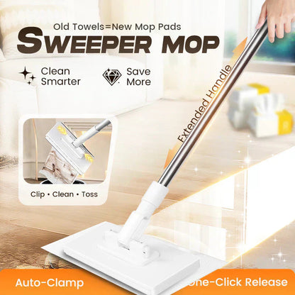 🔥Hot Sale 50% OFF🔥ROSOPLTM Flat Mop with Stainless Steel Handle, come with Reusable Washable Mop Cloths🏆.