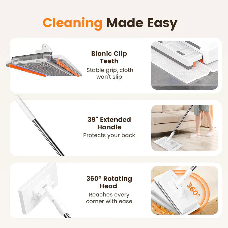 🔥Hot Sale 50% OFF🔥ROSOPLTM Flat Mop with Stainless Steel Handle, come with Reusable Washable Mop Cloths🏆.