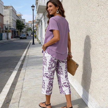 ⏳Limited-time 49% off⏰Casual Round Neck Layered Tunic Top & Wide Leg Pants Set👚👖