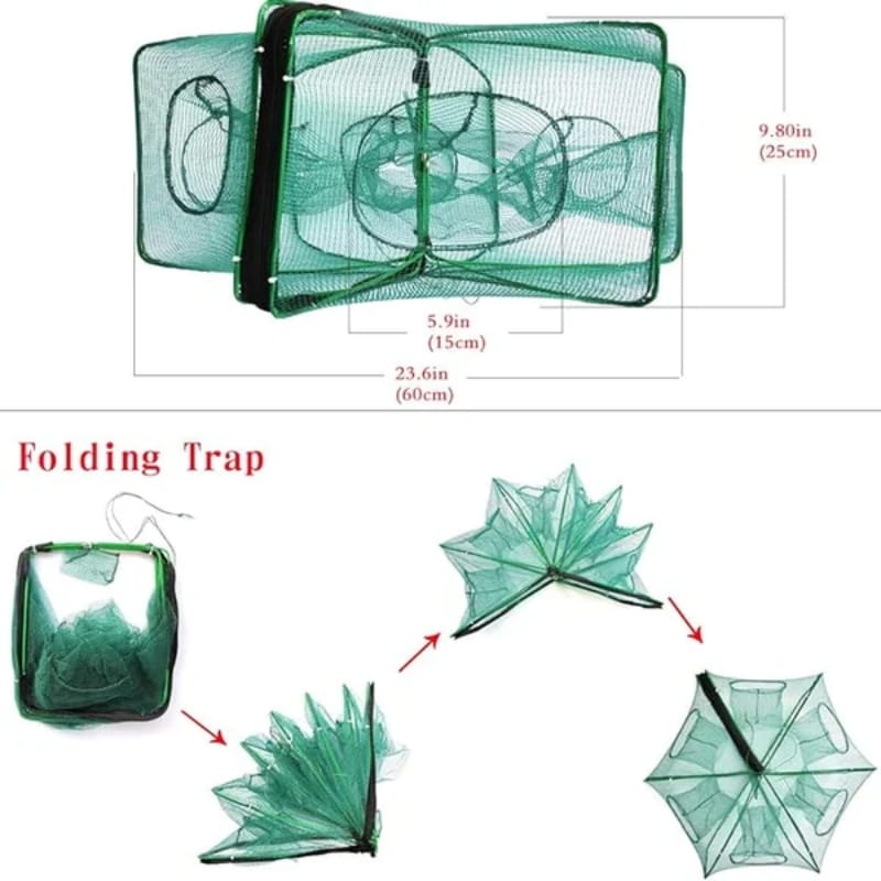 Catch More Fish Effortlessly – Auto-Foldable Multi-Hole Fishing Trap Net