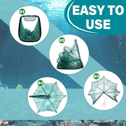 Catch More Fish Effortlessly – Auto-Foldable Multi-Hole Fishing Trap Net
