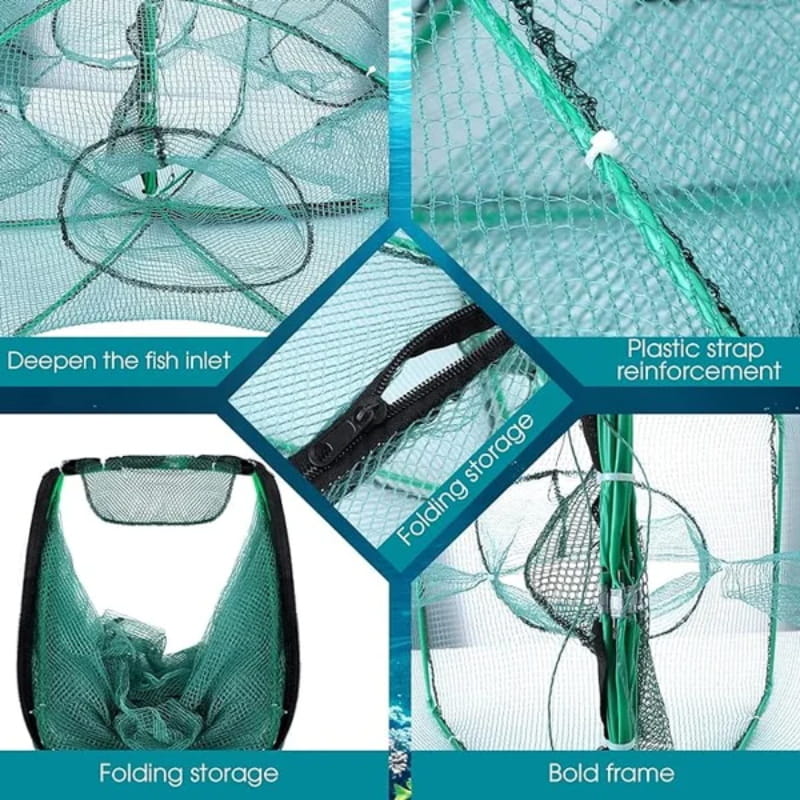 Catch More Fish Effortlessly – Auto-Foldable Multi-Hole Fishing Trap Net