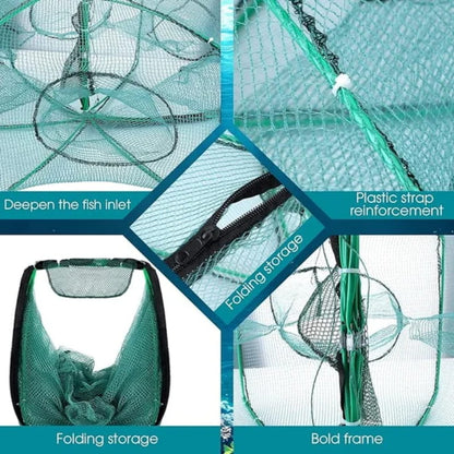 Catch More Fish Effortlessly – Auto-Foldable Multi-Hole Fishing Trap Net