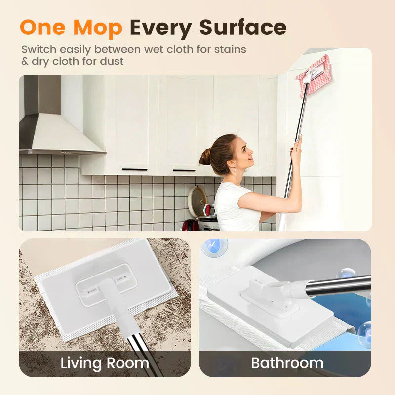 🔥Hot Sale 50% OFF🔥ROSOPLTM Flat Mop with Stainless Steel Handle, come with Reusable Washable Mop Cloths🏆.