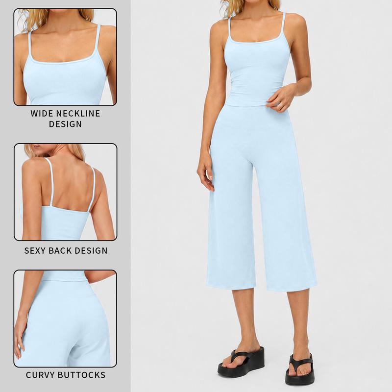 Women's 2-Piece Athleisure Fitness Clothes - Slimming Camisole Yoga Tank Top, High-Waisted Quick-Dry