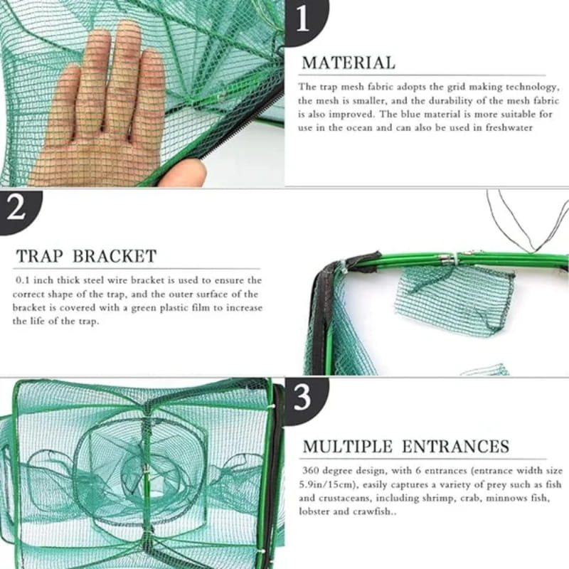 Catch More Fish Effortlessly – Auto-Foldable Multi-Hole Fishing Trap Net