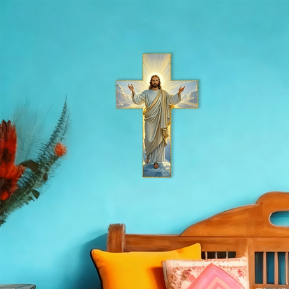 ✝️  ✨ Retro Jesus Christ Wall Cross Decor - Vintage Wooden Design with Faith Symbolism for Spiritual Home Accent 🌟🕊️YUNPSOTM.