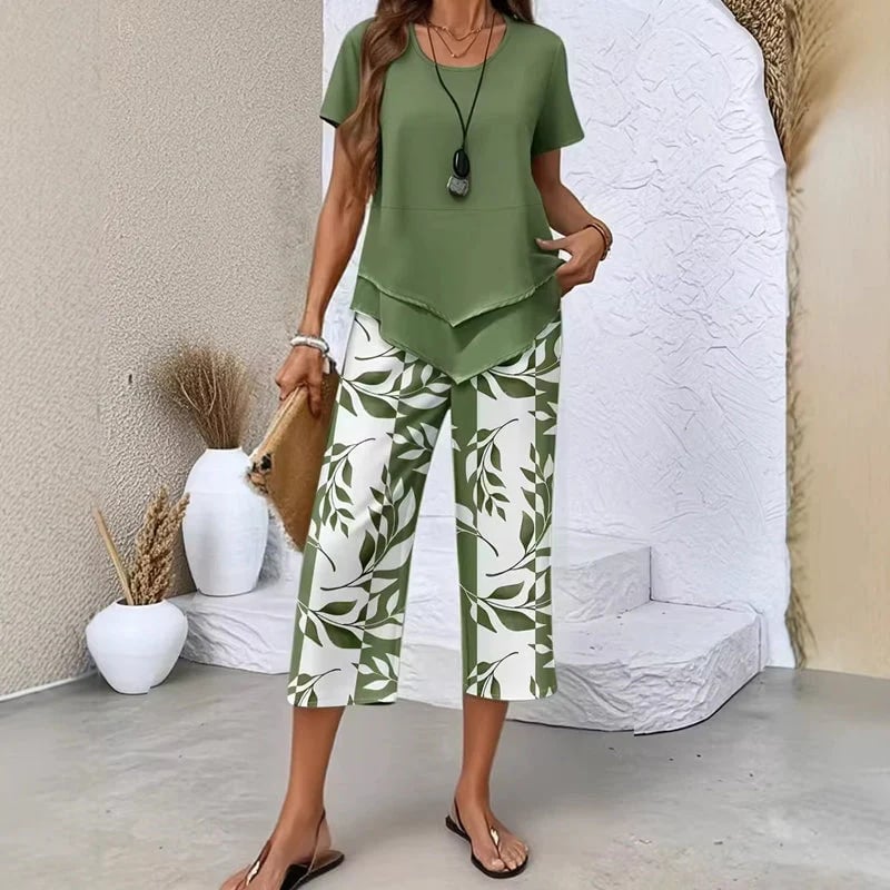 ⏳Limited-time 49% off⏰Casual Round Neck Layered Tunic Top & Wide Leg Pants Set👚👖