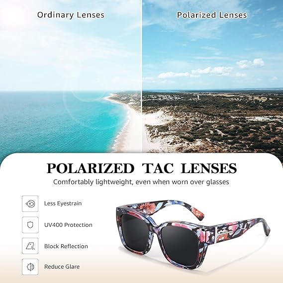 🕶️ Polarized Fit Over Sunglasses for Women – UV400 Protection Floral Frame Wear Over Prescription Glasses.