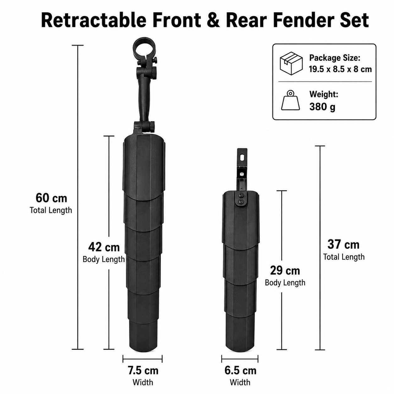 Retractable Bike Fender Set for Mountain Bikes for 24/26/27.5 Inch Bikes