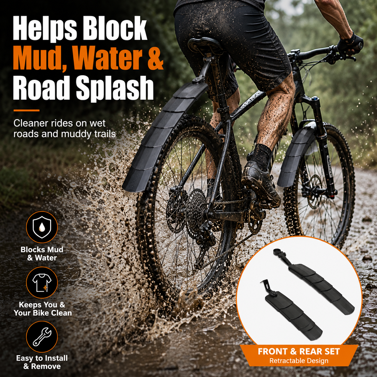 Retractable Bike Fender Set for Mountain Bikes for 24/26/27.5 Inch Bikes