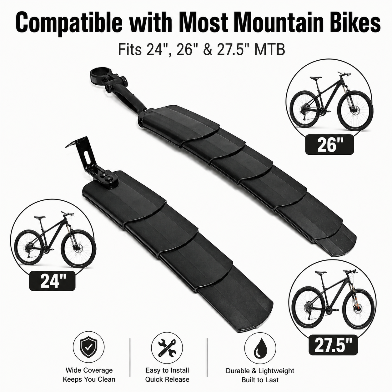 Retractable Bike Fender Set for Mountain Bikes for 24/26/27.5 Inch Bikes