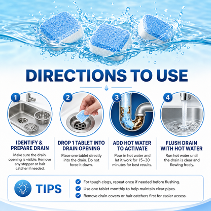💥🫧Drain Cleaning Tablets 12 Pack For Sinks, Showers & Washing Machines