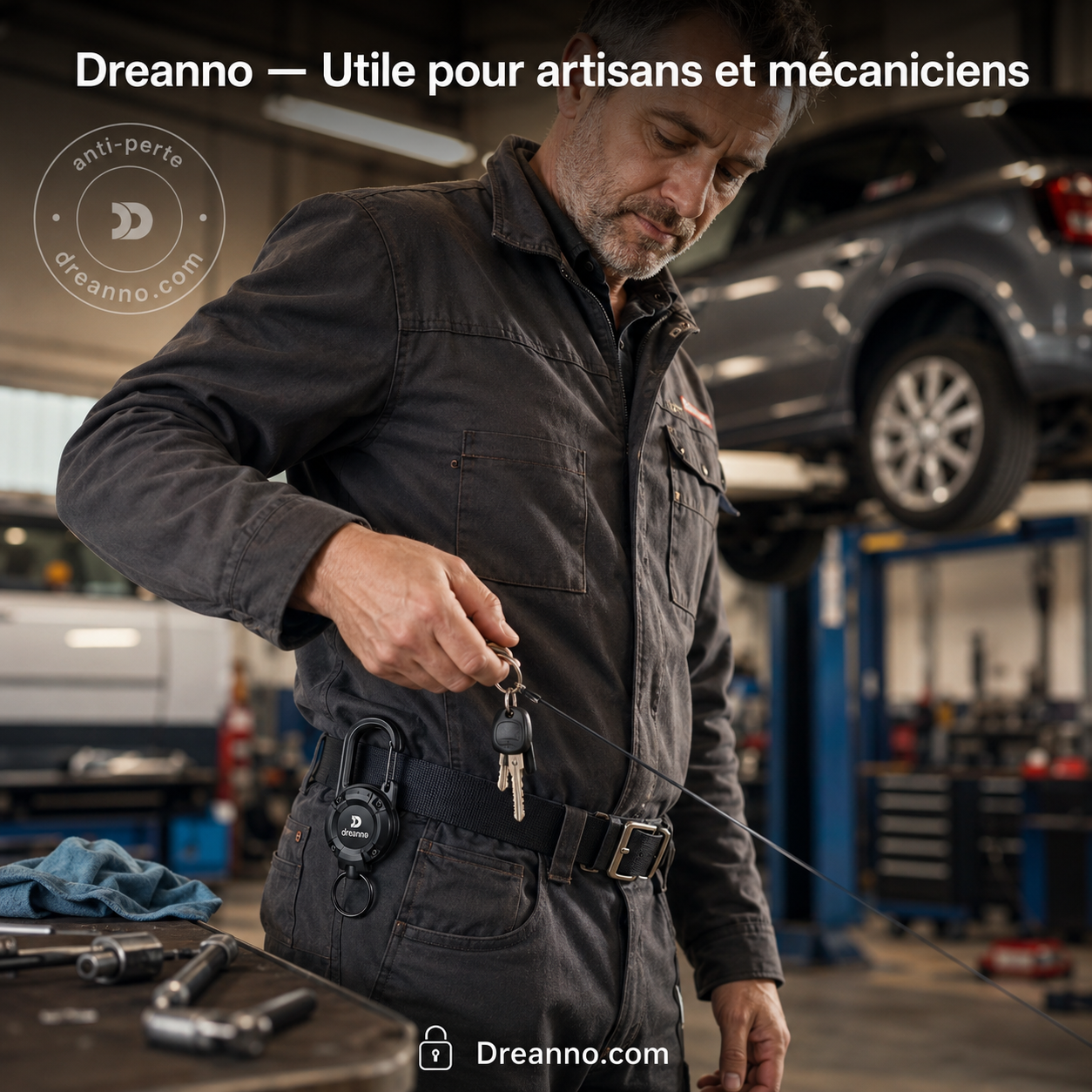 💥DERNIER JOUR DES SOLDES : 50 % DE RÉDUCTION💥🏆Porte-clés avec mousqueton rétractable 🎣 – Cordon en acier de 65 cm, porte-badge robuste, accessoire EDC léger pour clés, cartes d'identité et usage en extérieur