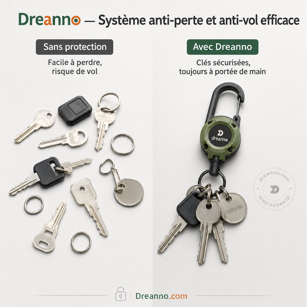 💥DERNIER JOUR DES SOLDES : 50 % DE RÉDUCTION💥🏆Porte-clés avec mousqueton rétractable 🎣 – Cordon en acier de 65 cm, porte-badge robuste, accessoire EDC léger pour clés, cartes d'identité et usage en extérieur