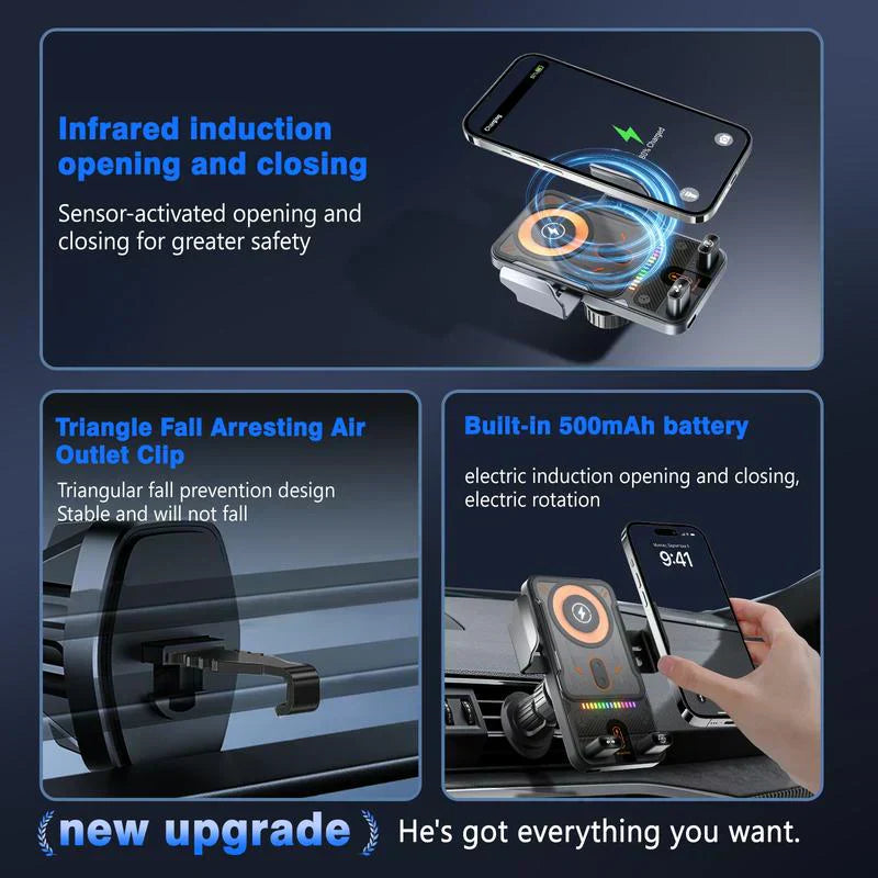 🚗40% OFF!📱 2-in-1 Car Phone Holder & Wireless Charger – 360° Rotation, Strong Grip & Fast Charging 🔋