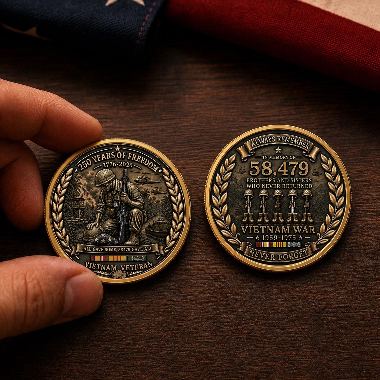 Vietnam Veteran America 250th Anniversary Commemorative Coin 2 Side, All Gave Some 58,479 Gave All, Veteran Gifts