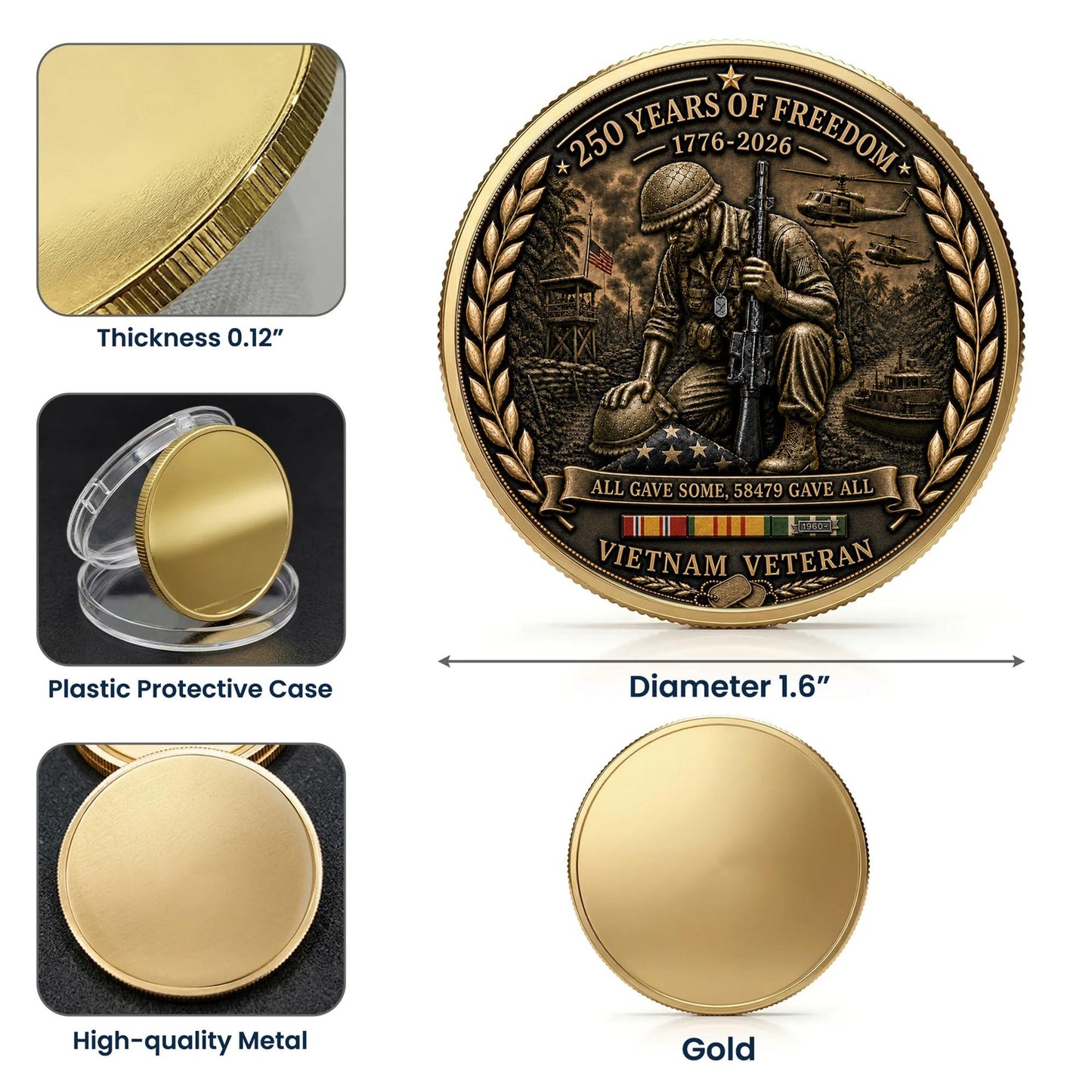 Vietnam Veteran America 250th Anniversary Commemorative Coin 2 Side, All Gave Some 58,479 Gave All, Veteran Gifts