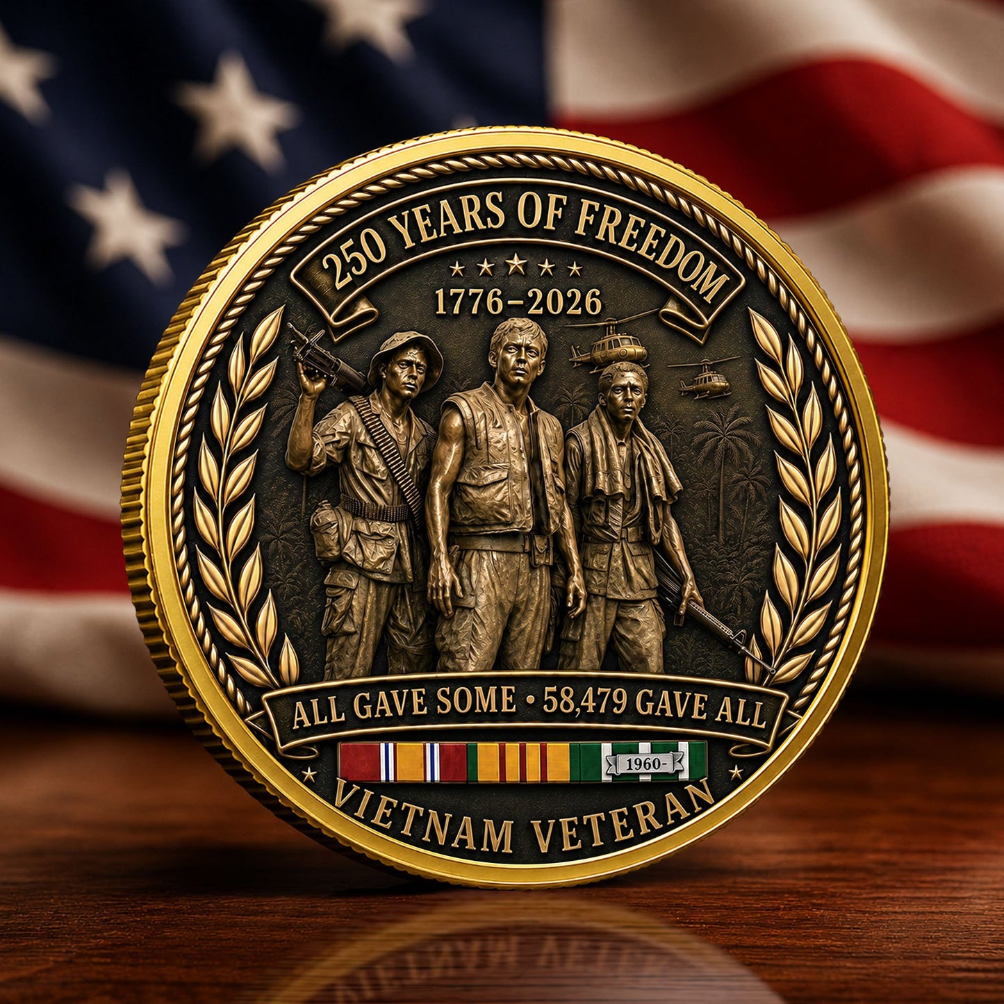Vietnam Veteran 250th Anniversary Commemorative Coin 2 Side,  58,479 Gave All, Gift For Veteran