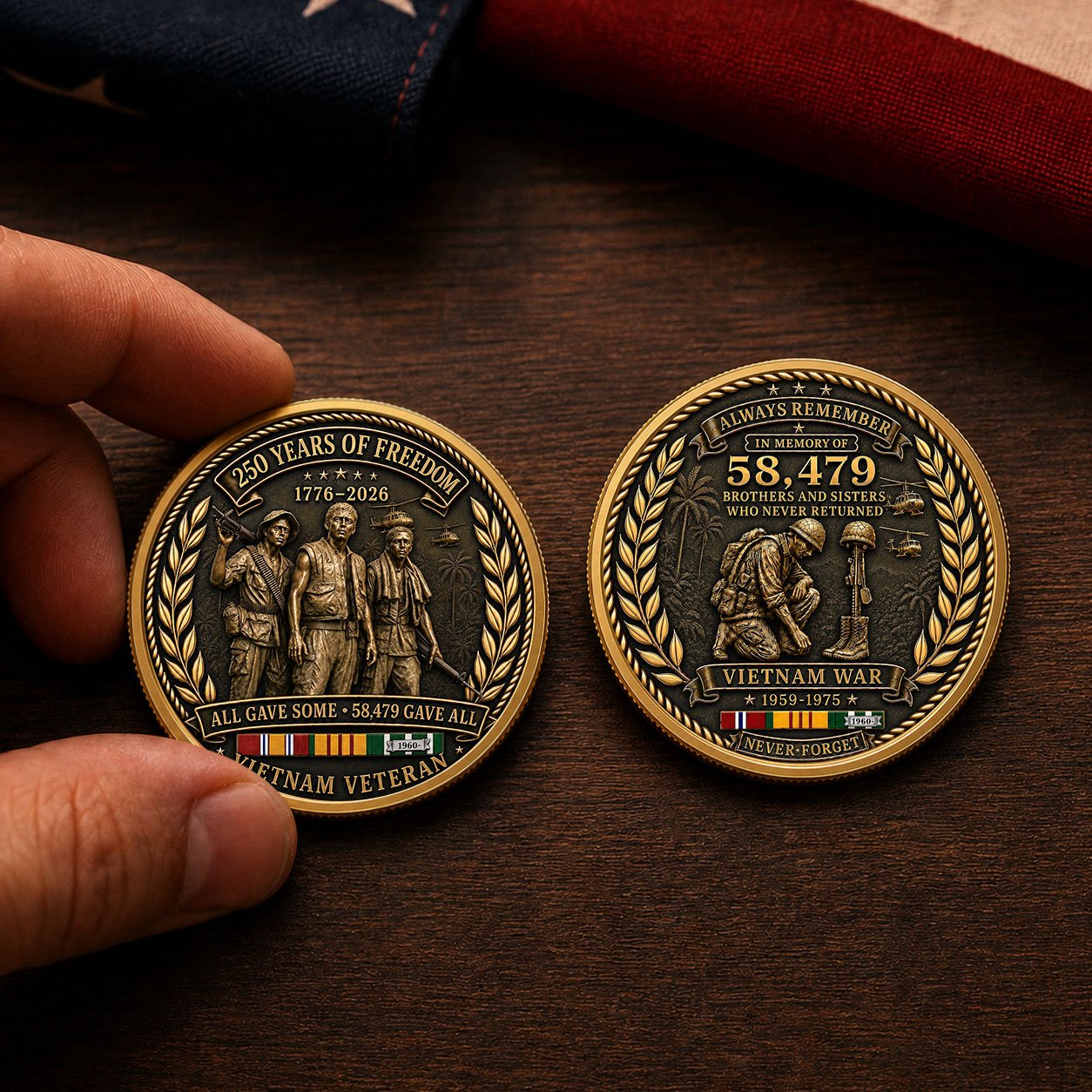 Vietnam Veteran 250th Anniversary Commemorative Coin 2 Side,  58,479 Gave All, Gift For Veteran