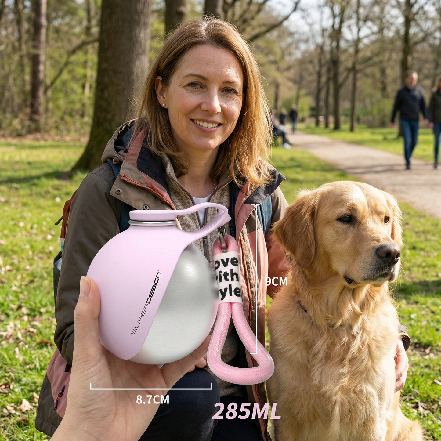 2-in-1 Dog Travel Water Bottle – Leakproof Stainless Steel Bottle with Silicone Bowl.