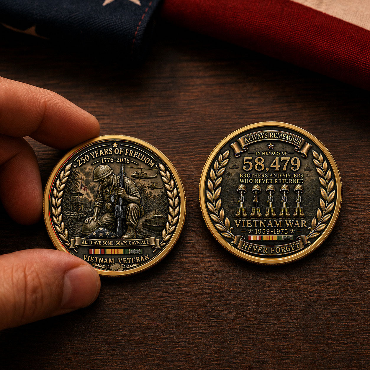 Vietnam Veteran America 250th Anniversary Commemorative Coin 2 Side, All Gave Some 58,479 Gave All, Veteran Gifts