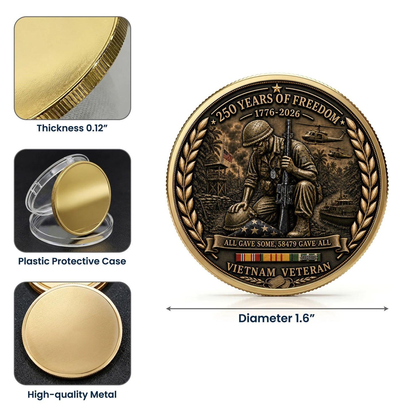 Vietnam Veteran America 250th Anniversary Commemorative Coin 2 Side, All Gave Some 58,479 Gave All, Veteran Gifts
