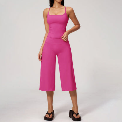 Women's 2-Piece Athleisure Fitness Clothes - Slimming Camisole Yoga Tank Top, High-Waisted Quick-Dry