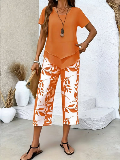 ⏳Limited-time 49% off⏰Casual Round Neck Layered Tunic Top & Wide Leg Pants Set👚👖