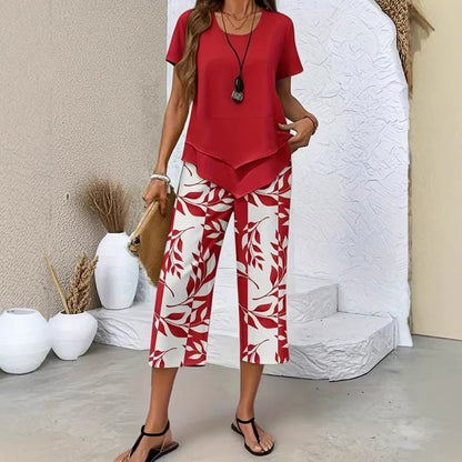 ⏳Limited-time 49% off⏰Casual Round Neck Layered Tunic Top & Wide Leg Pants Set👚👖