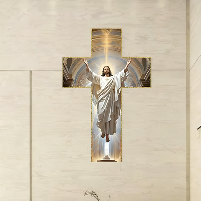 ✝️  ✨ Retro Jesus Christ Wall Cross Decor - Vintage Wooden Design with Faith Symbolism for Spiritual Home Accent 🌟🕊️YUNPSOTM.