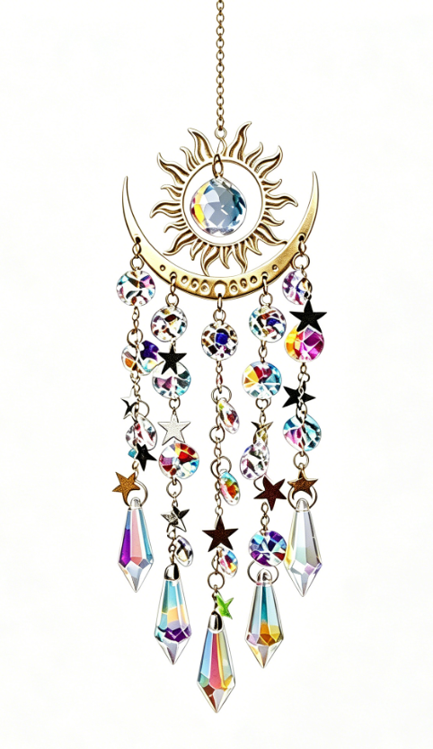 ✨Flame Moon AB Color Crystal Pointed Bead Wind Chime Sun Catcher Pendant, ☀️ Una Colección para Llenar tu Vida de Luz✨