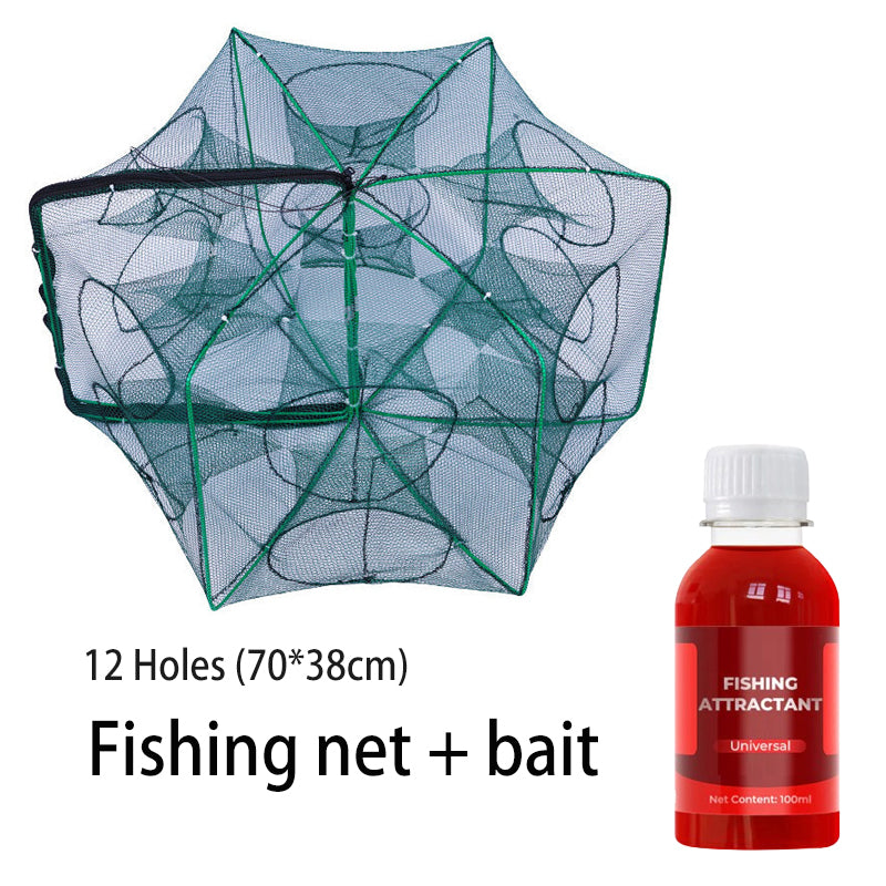 Catch More Fish Effortlessly – Auto-Foldable Multi-Hole Fishing Trap Net