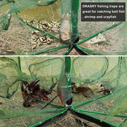 Catch More Fish Effortlessly – Auto-Foldable Multi-Hole Fishing Trap Net