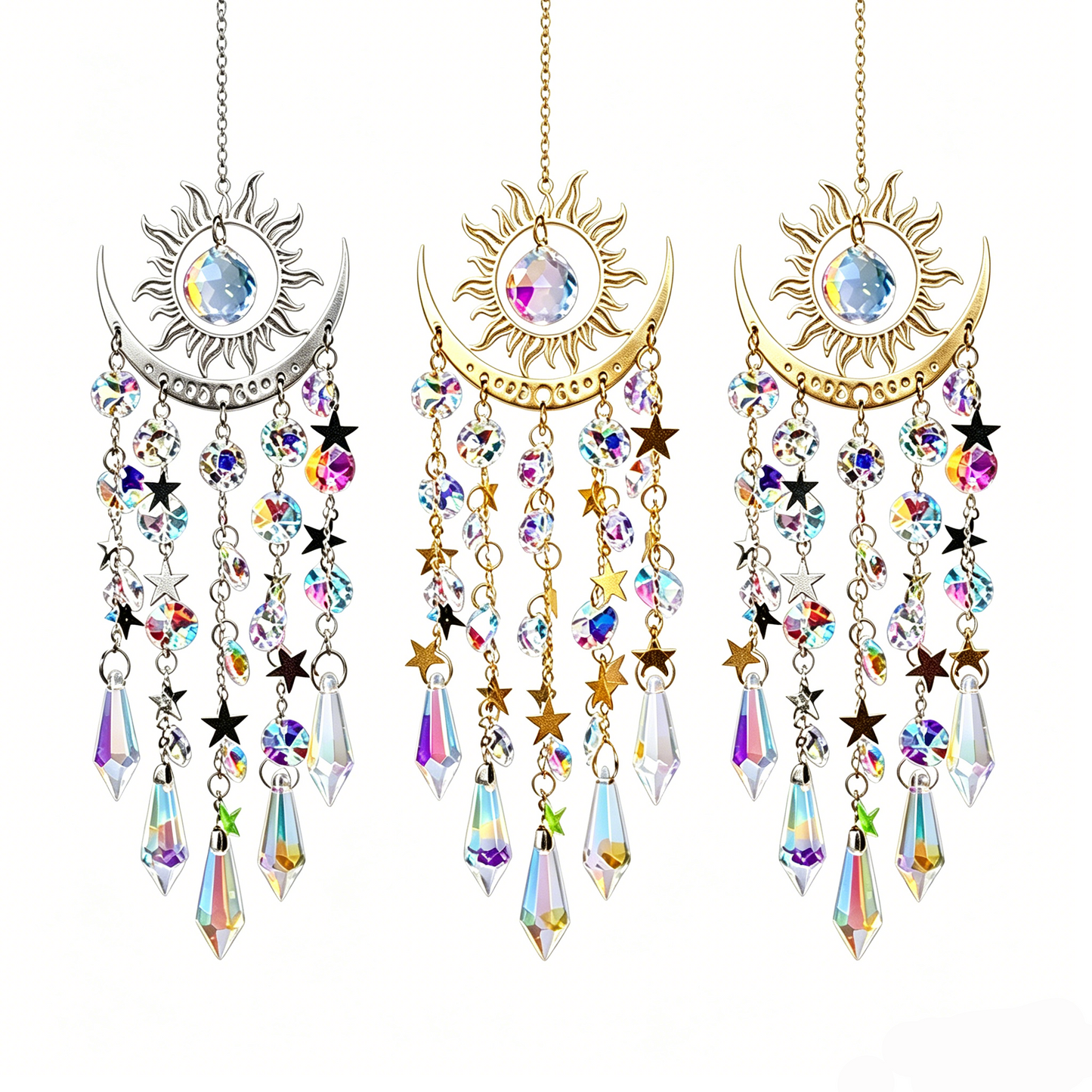✨Flame Moon AB Color Crystal Pointed Bead Wind Chime Sun Catcher Pendant, ☀️ Una Colección para Llenar tu Vida de Luz✨