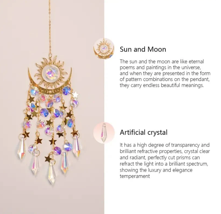 ✨Flame Moon AB Color Crystal Pointed Bead Wind Chime Sun Catcher Pendant, ☀️ Una Colección para Llenar tu Vida de Luz✨