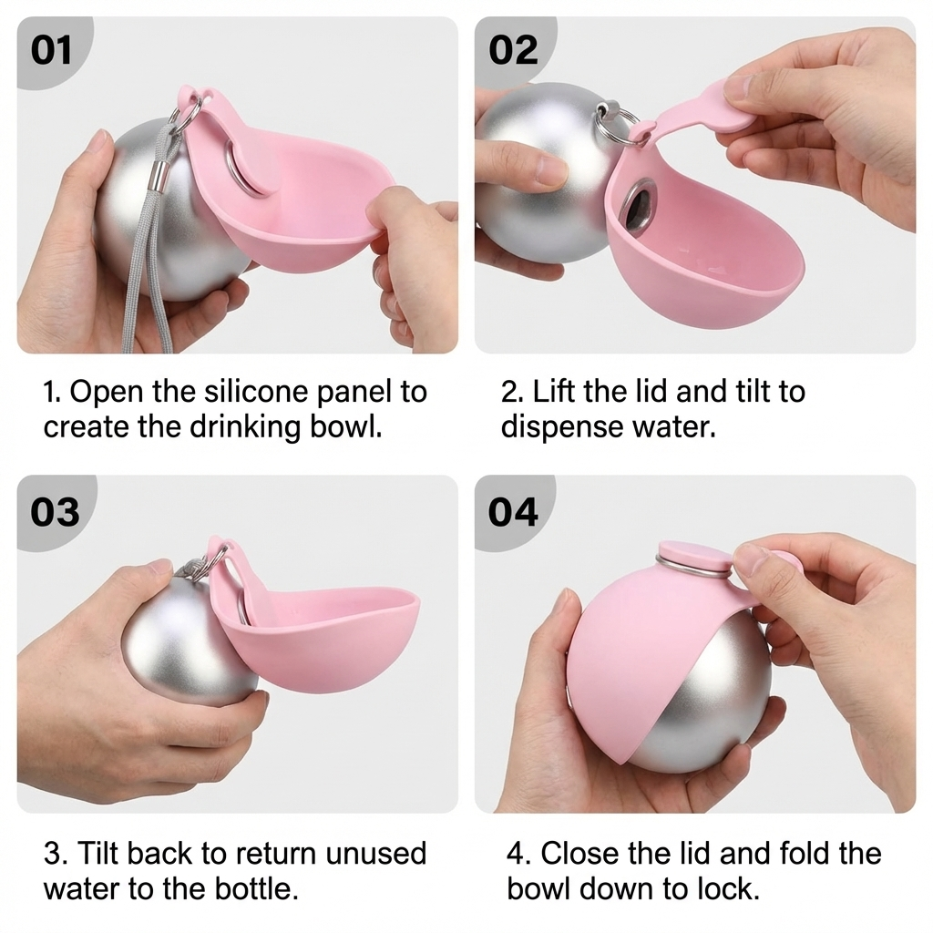 2-in-1 Dog Travel Water Bottle – Leakproof Stainless Steel Bottle with Silicone Bowl.
