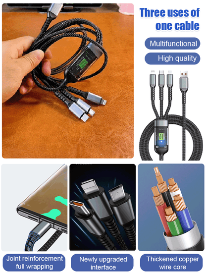 Buy 2 Get 10% Off-Transparent Luminous Super Fast Charging 3-in-1 Data Cable
