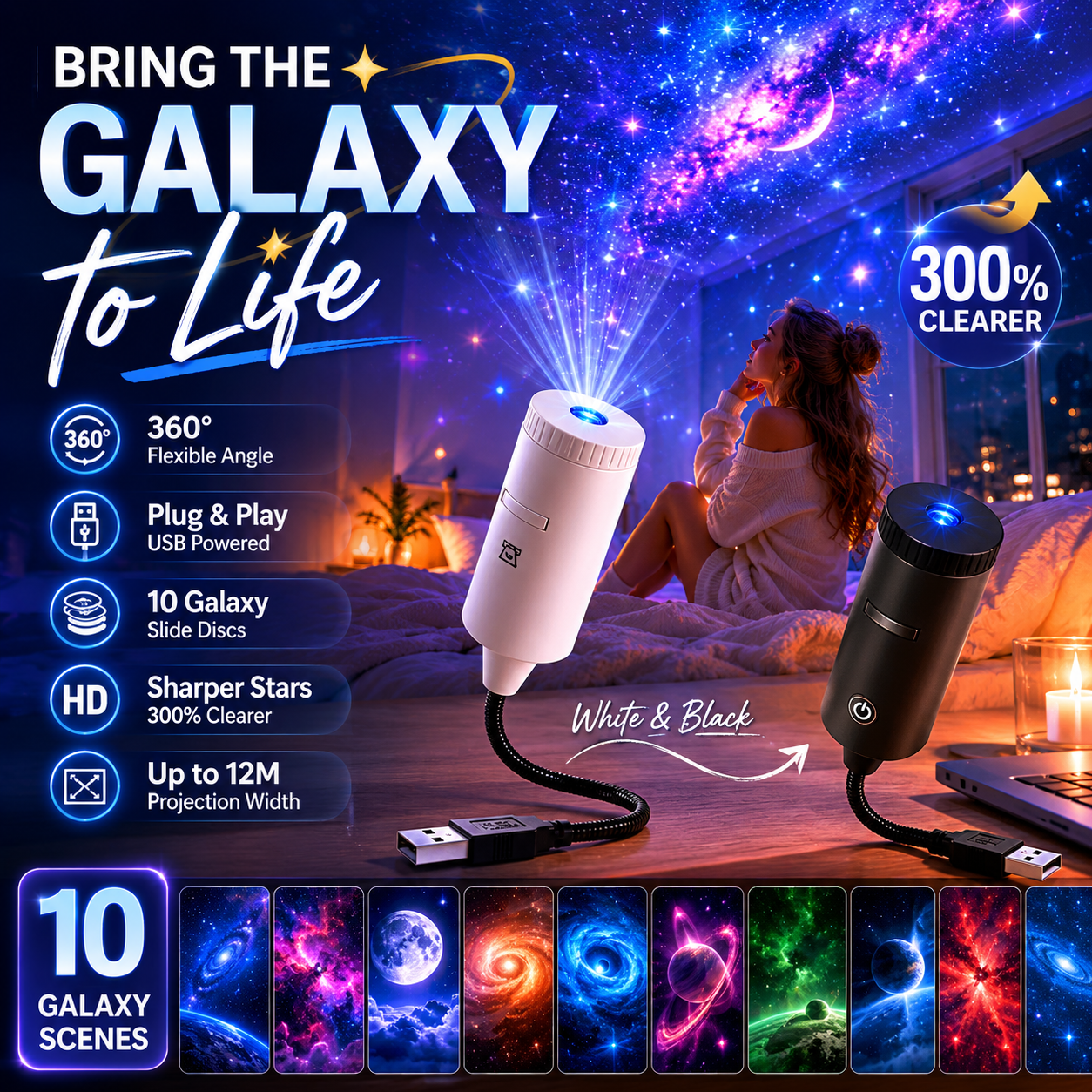 📢Comprar 2 Descuento 20%✨ Proyector HD de Estrellas Plug-and-Play 🌟🥳 Más de 50.000 usuarios satisfechos
