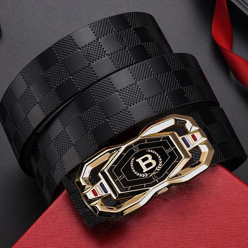 📢📢50% OFF !! ⏰Leather belt for men with elegant crocodile leather pattern, with automatic buckle and made of cowhide.