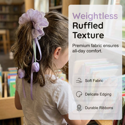 Girls Pastel Floral Hair Scrunchie with Hanging Tulip Pendant