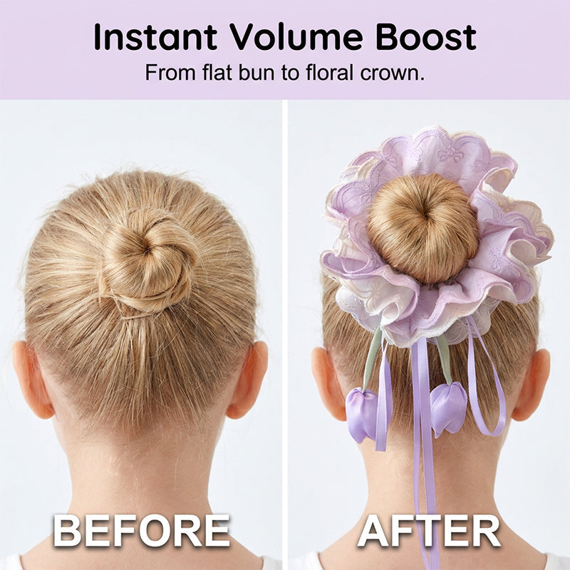 Girls Pastel Floral Hair Scrunchie with Hanging Tulip Pendant