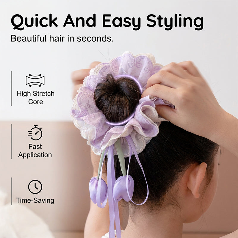 Girls Pastel Floral Hair Scrunchie with Hanging Tulip Pendant