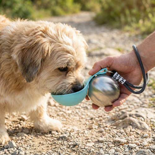 2-in-1 Dog Travel Water Bottle – Leakproof Stainless Steel Bottle with Silicone Bowl.